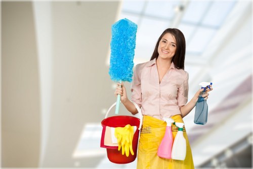 Routine cleaning in a modern office workspace