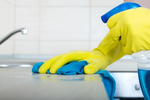 Professional team cleaning windows after renovation