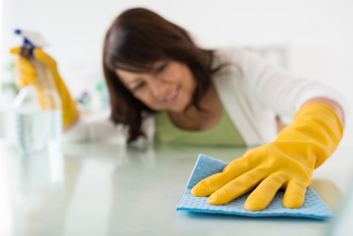 Kitchen cleaning steps in a tidy modern home