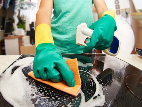 Bathroom deep cleaning with tools and products